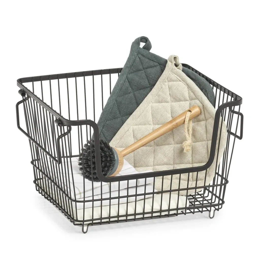 Storage basket, stackable, metal, black