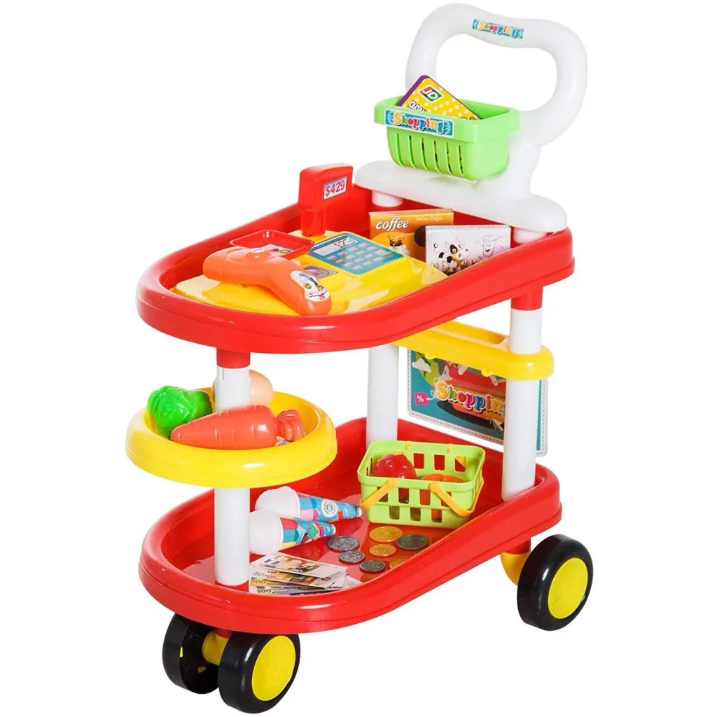 Kids Supermarket Shopping Cart Cashier Trolley Role Play Toy Red
