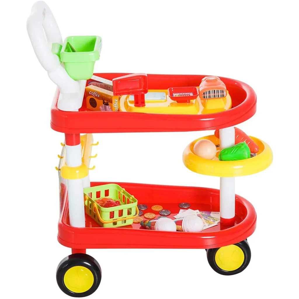 Kids Supermarket Shopping Cart Cashier Trolley Role Play Toy Red