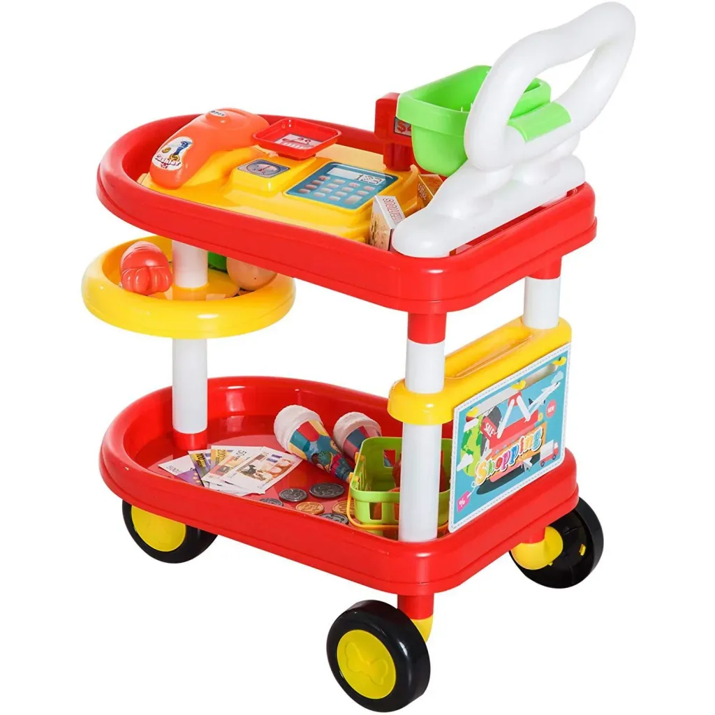 Kids Supermarket Shopping Cart Cashier Trolley Role Play Toy Red