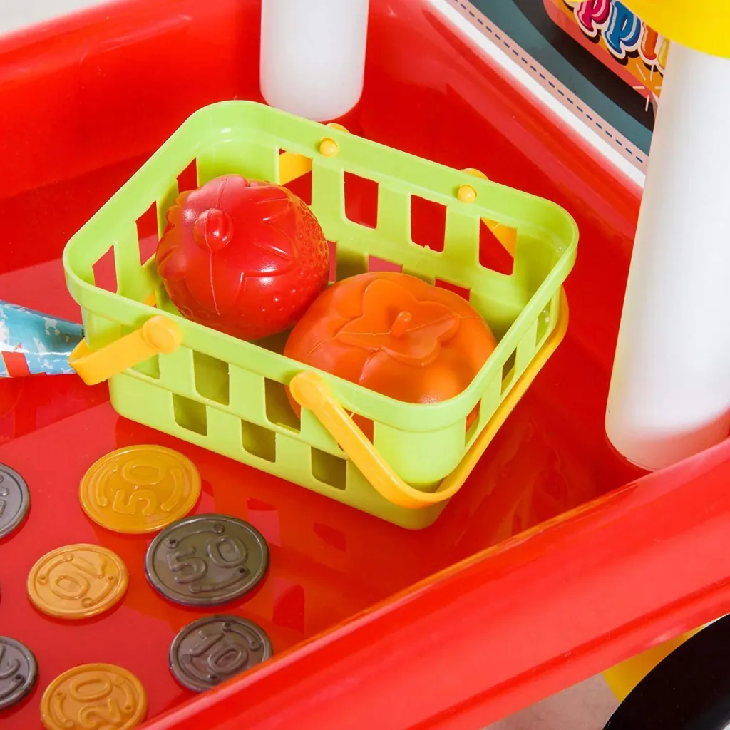 Kids Supermarket Shopping Cart Cashier Trolley Role Play Toy Red