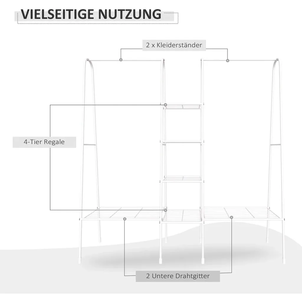 Clothes rack with 6 shelves white