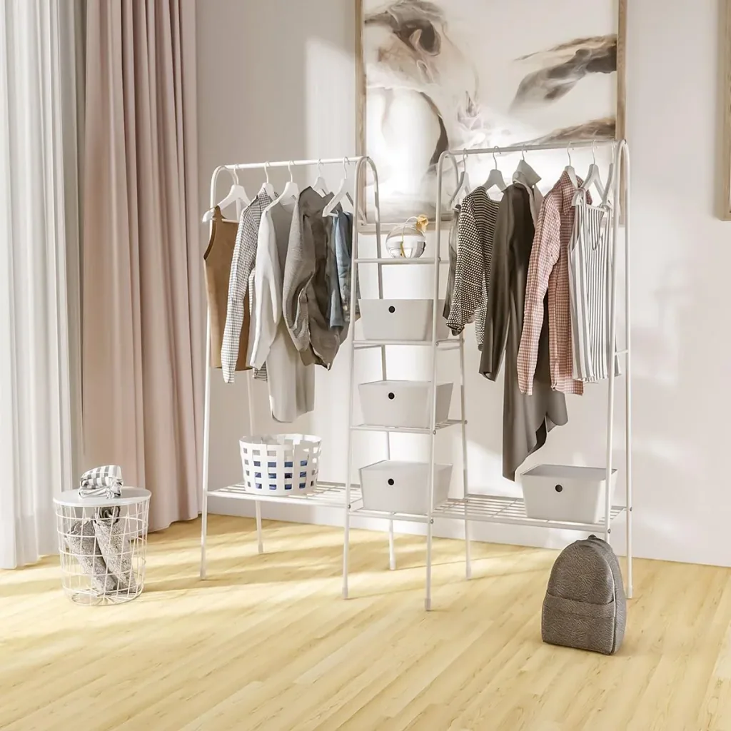 Clothes rack with 6 shelves white