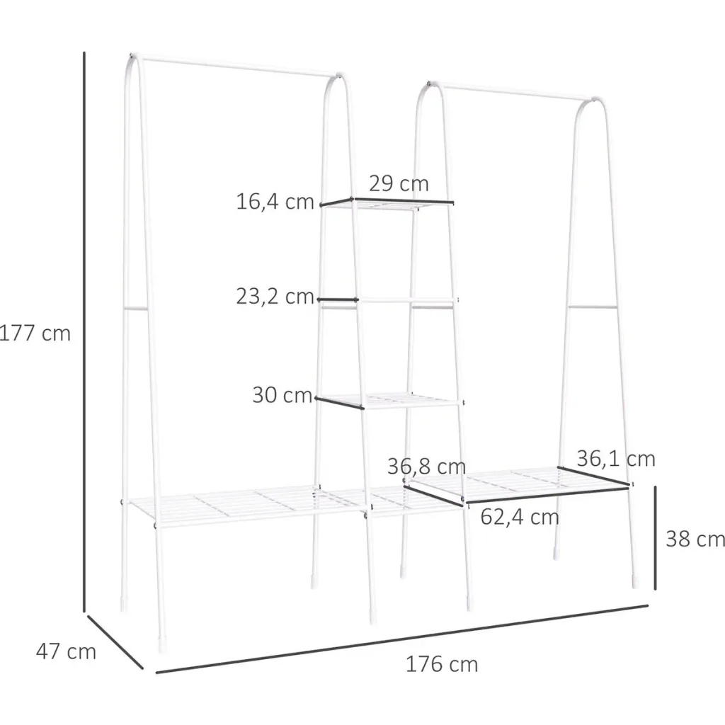 Clothes rack with 6 shelves white