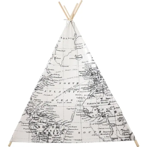 World Map Tipi Tent Black / White