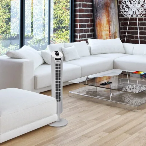 Tower fan with remote control, Turbofuncite & Aromabox white