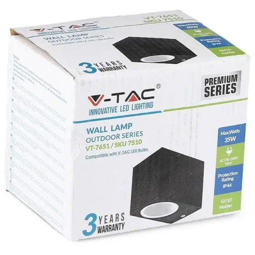 VT-7651SQ outdoor wall light - GU10 - black - square - IP44