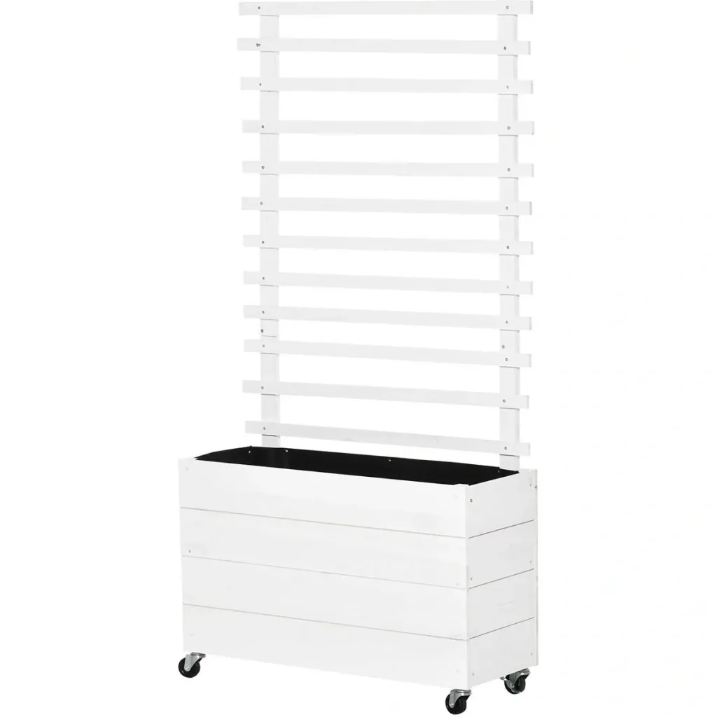 Flower box with wheels - Climbing wall - White - 76 x 30 x 155 cm