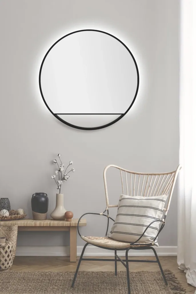 Decorative wall mirror "Black Hole" - Light indirect LED lighting Ø 80 cm