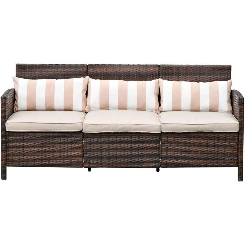 Rattan lounge sofa as a 3-seater brown/grey