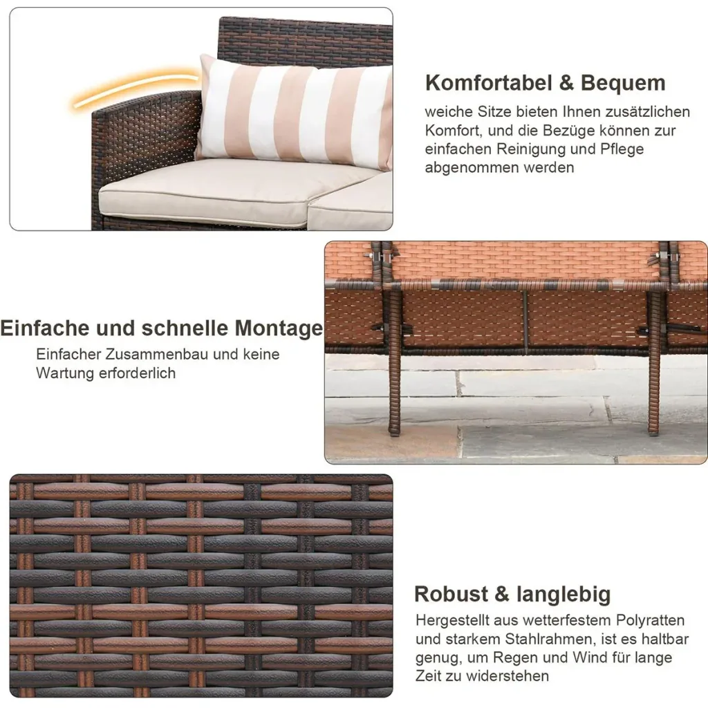 Rattan lounge sofa as a 3-seater brown/grey