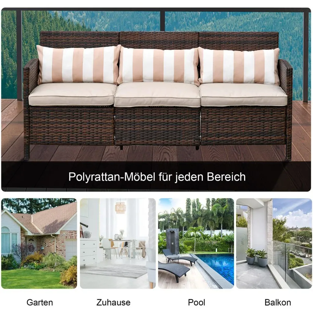 Rattan lounge sofa as a 3-seater brown/grey