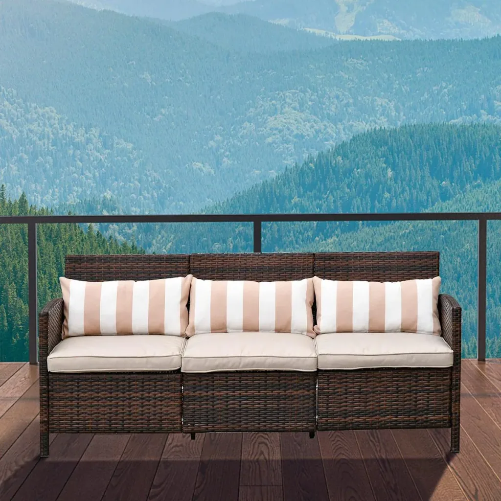 Rattan lounge sofa as a 3-seater brown/grey