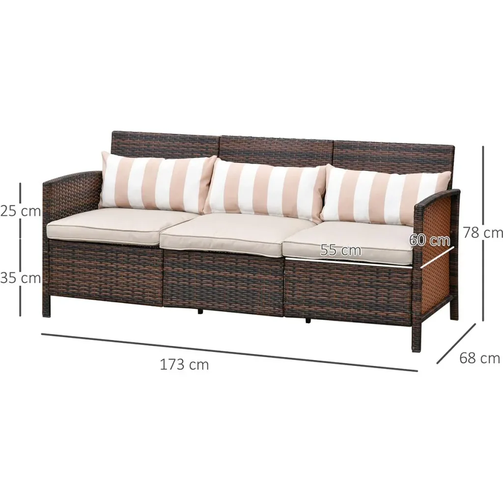 Rattan lounge sofa as a 3-seater brown/grey