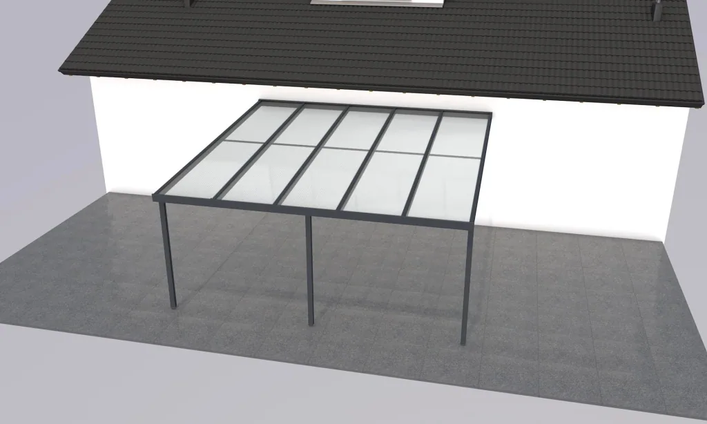 Patio roof Premium, anthracite, 5100 x 5060 mm - Polycarbonate multi-wall sheets 16 mm, clear