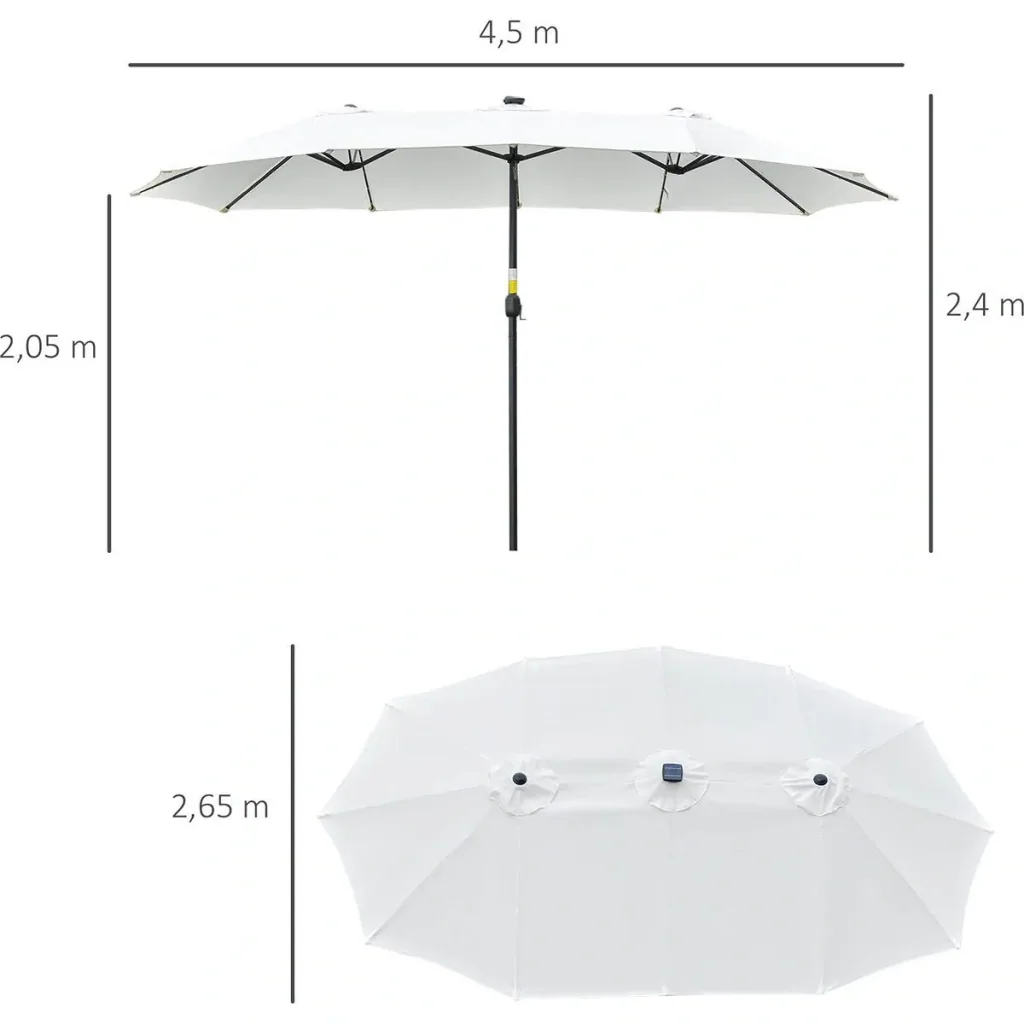 Parasol with LED - White - 4.5 meter area