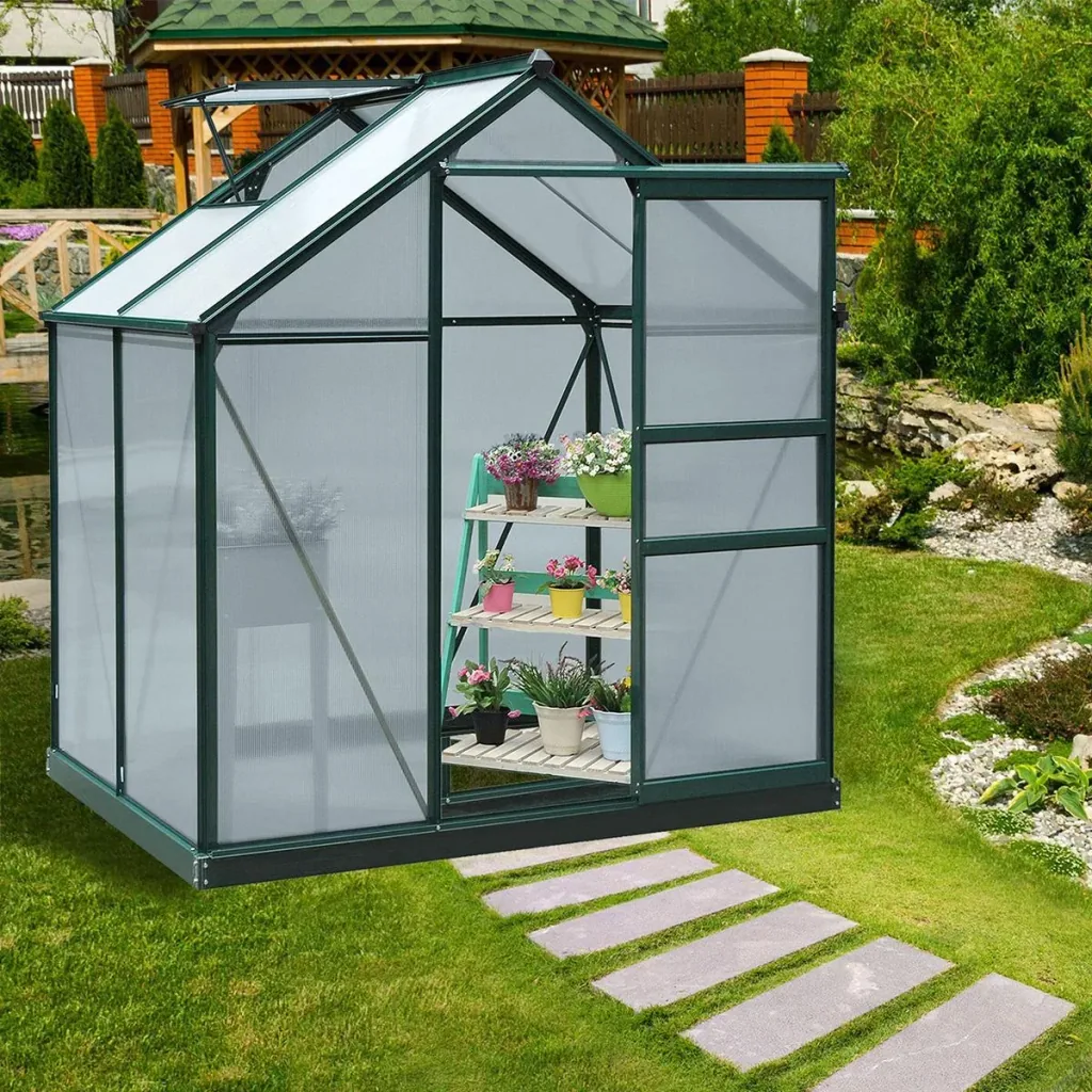 Greenhouse with roof hatch - polycarbonate casing - 183 x 122 x 213 cm