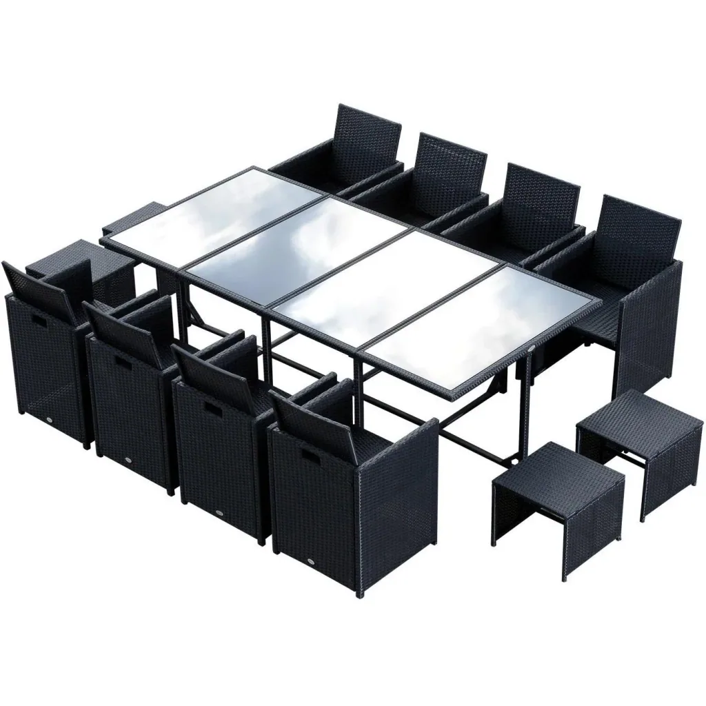 13-piece garden set, garden furniture, rattan, black