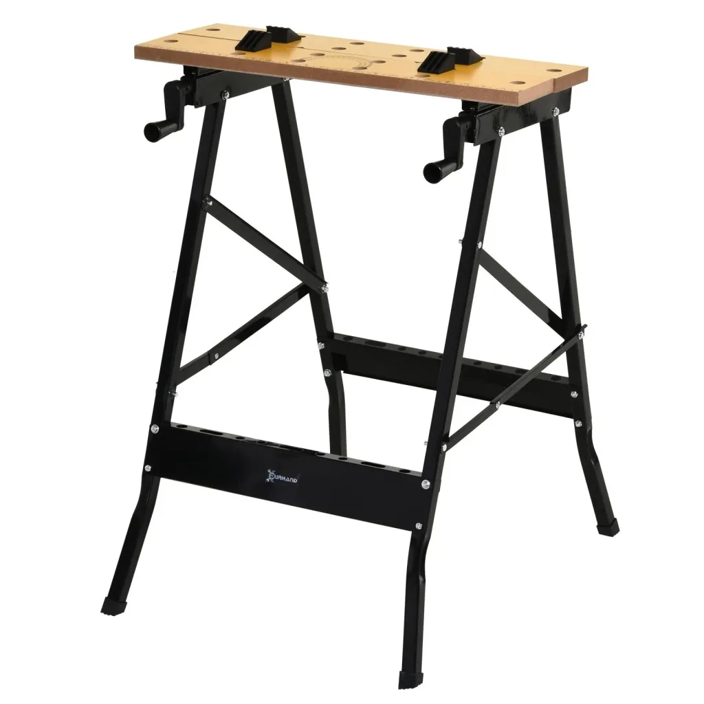Adjustable workbench steel MDF natural, black
