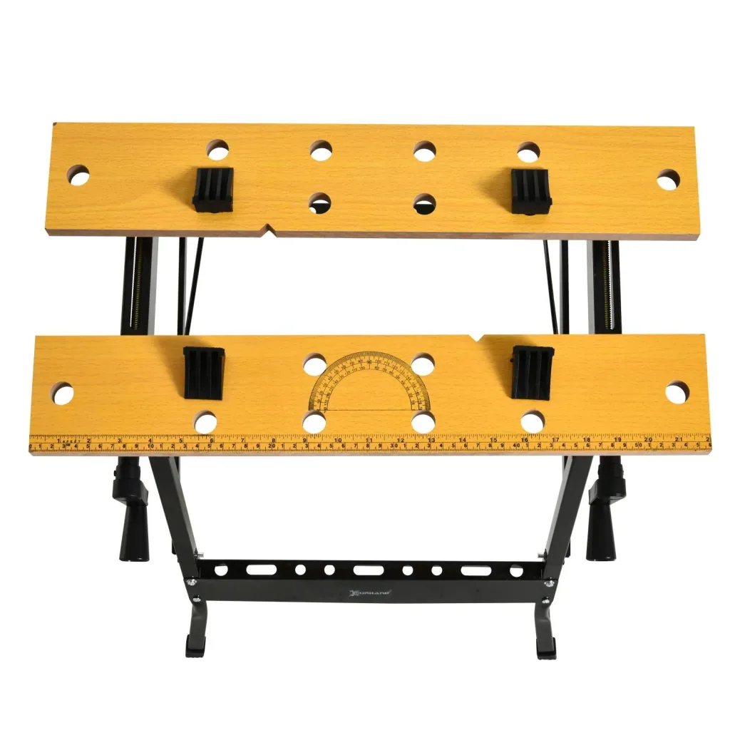 Adjustable workbench steel MDF natural, black
