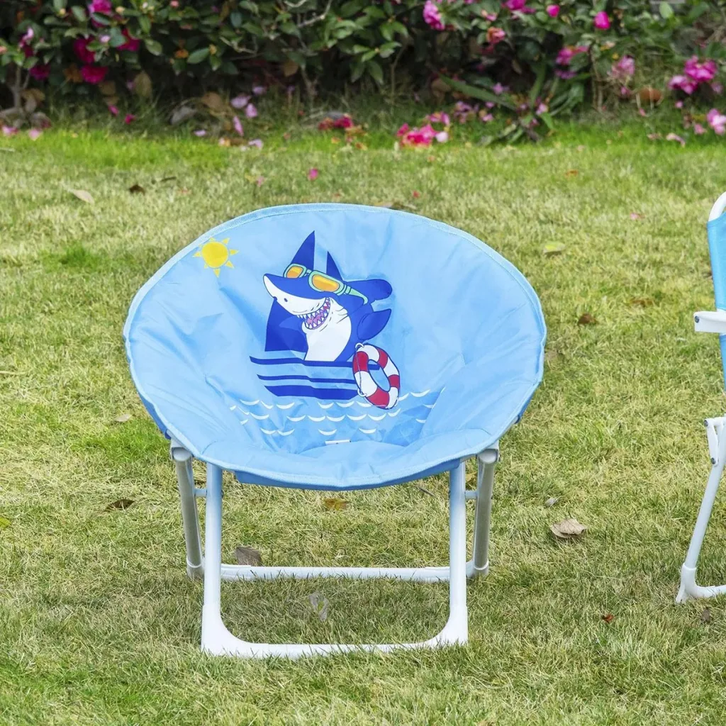 Camping chair foldable children's folding chair moon chair indoors and outdoors for 3 to 5 year old children steel blue Ø50 x 49H cm