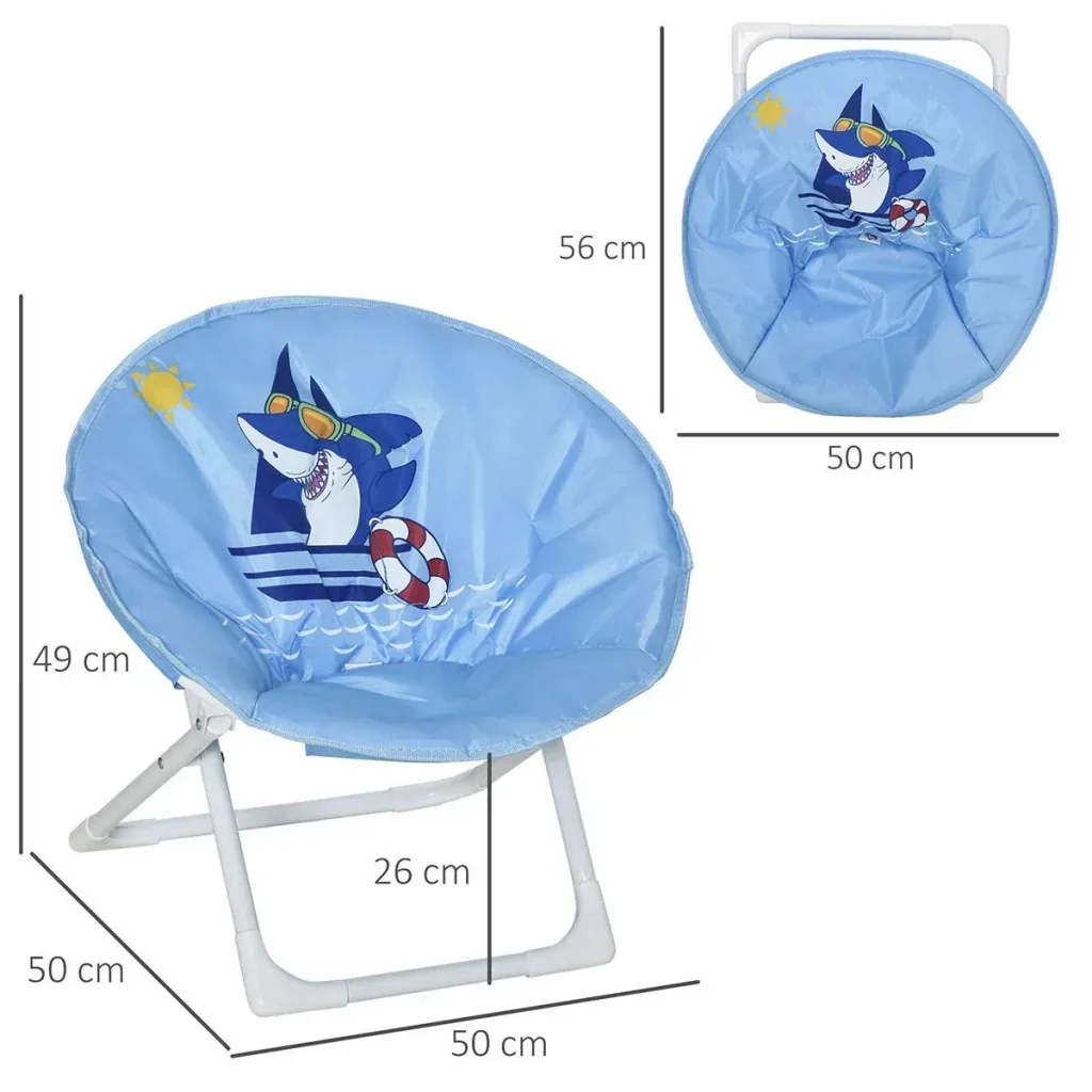 Camping chair foldable children's folding chair moon chair indoors and outdoors for 3 to 5 year old children steel blue Ø50 x 49H cm