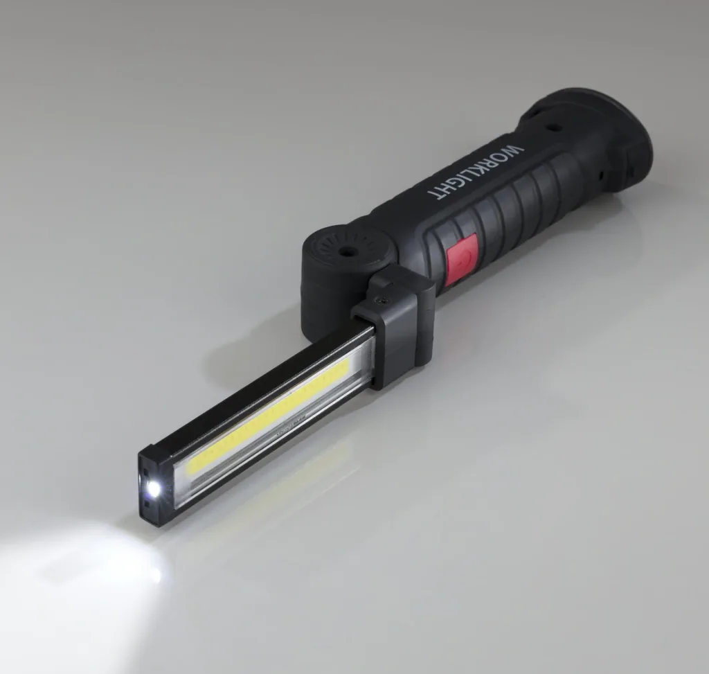 Work light with swivel arm, rechargeable