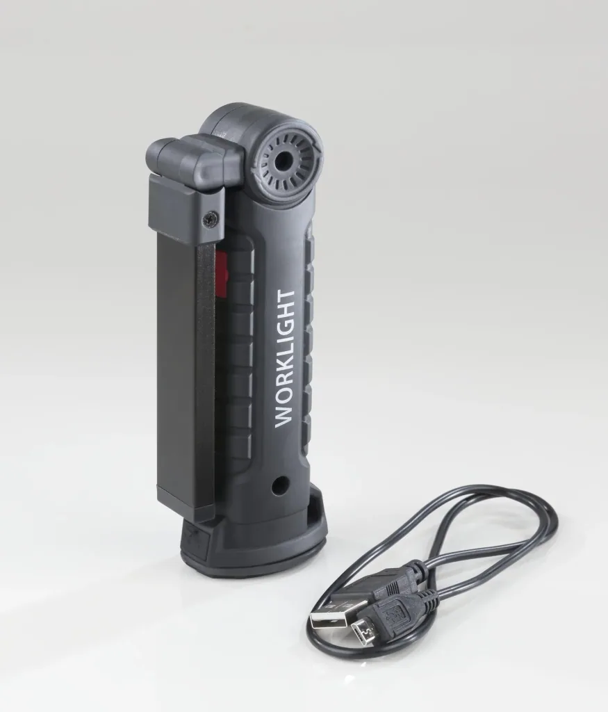Work light with swivel arm, rechargeable
