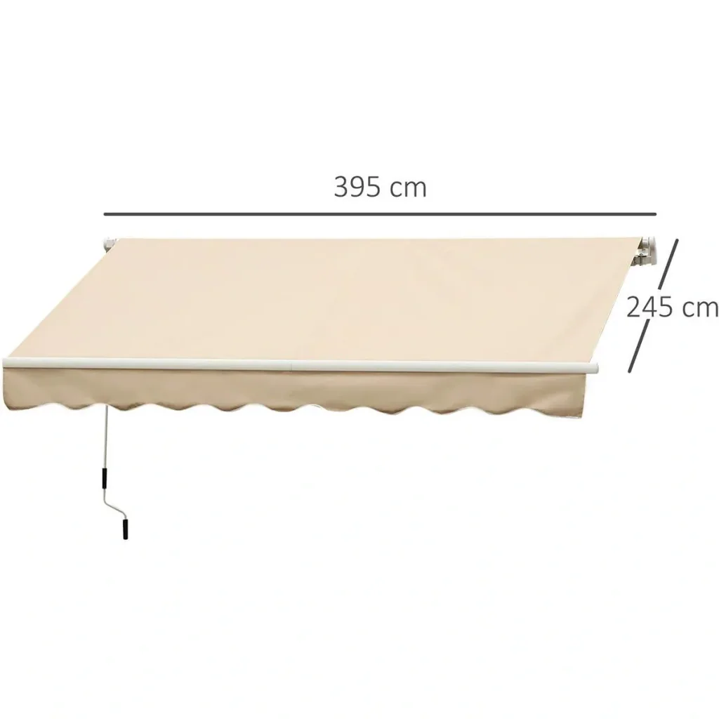 Manual articulated arm awning 395 cm awning with hand crank balcony awning sun protection wall mounting balcony aluminum beige 395 x 24