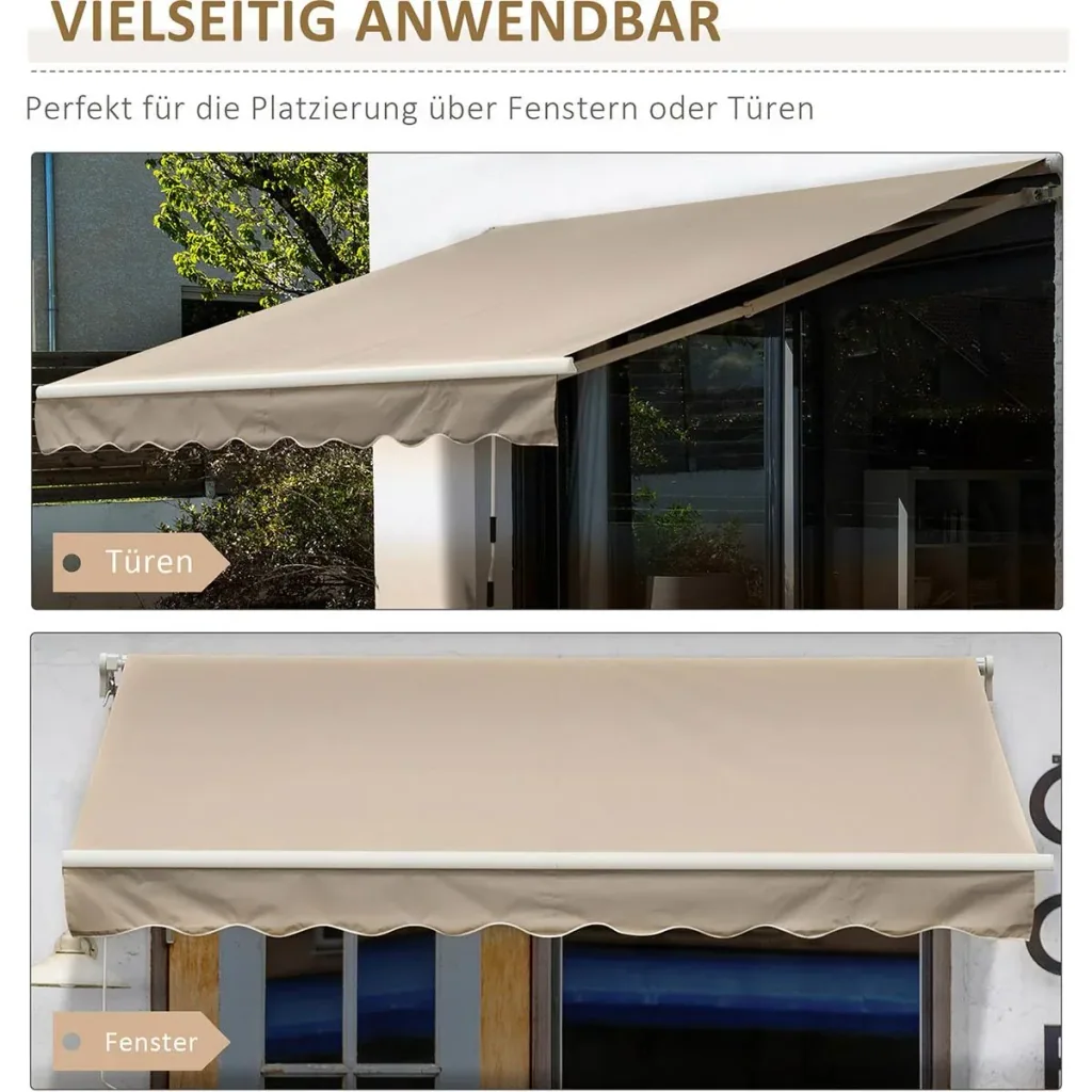 Manual articulated arm awning 395 cm awning with hand crank balcony awning sun protection wall mounting balcony aluminum beige 395 x 24