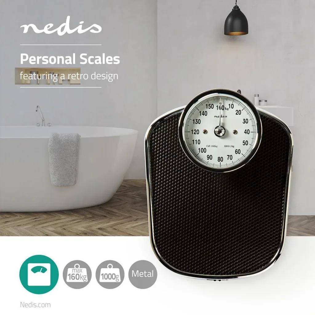 Nedis Personal Scale - Analogue - Black - Rubber - Non-Slip Weighing Platform - Maximum Weight Capacity 160 kg