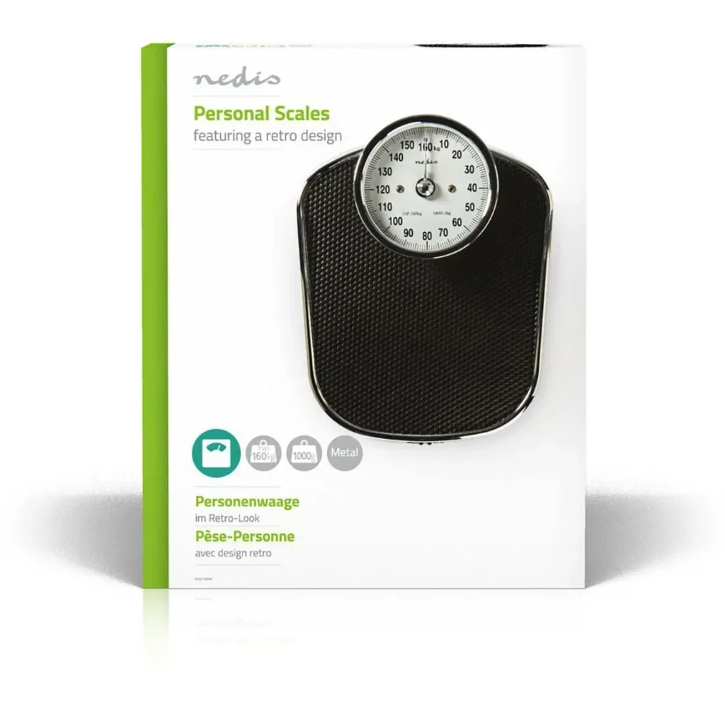 Nedis Personal Scale - Analogue - Black - Rubber - Non-Slip Weighing Platform - Maximum Weight Capacity 160 kg