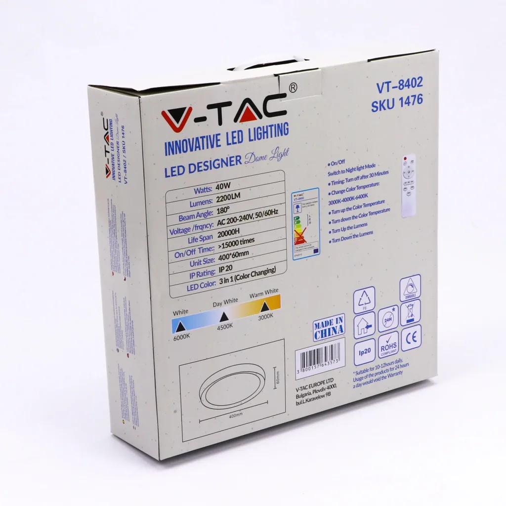 VT-8402 LED ceiling light with remote control - 40W - color temperature adjustable - F400