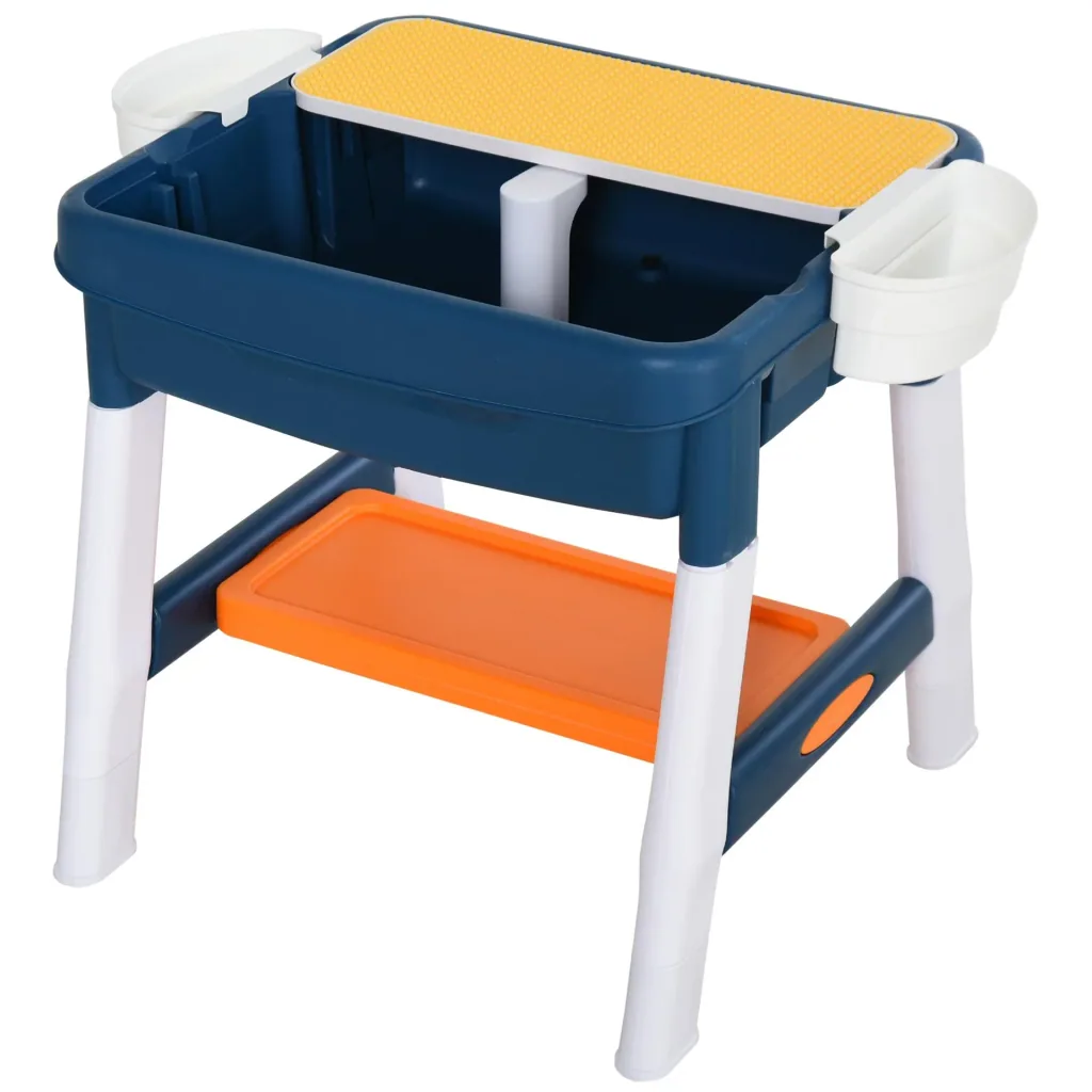 2-in-1 children's play table with keyboard and building blocks
