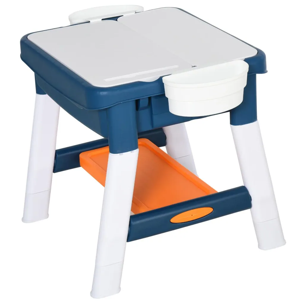 2-in-1 children's play table with keyboard and building blocks