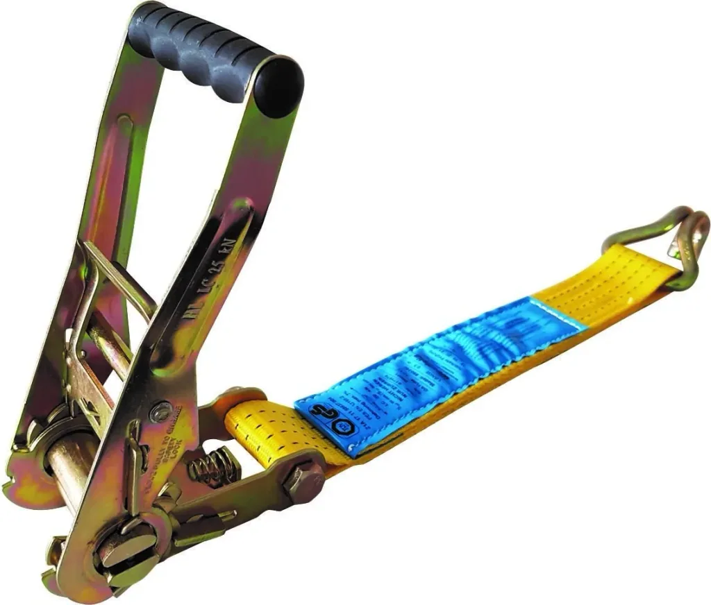 Lashing strap fixed end 0.5 meters/ 4000 decanewton yellow with ratchet/pointed hook