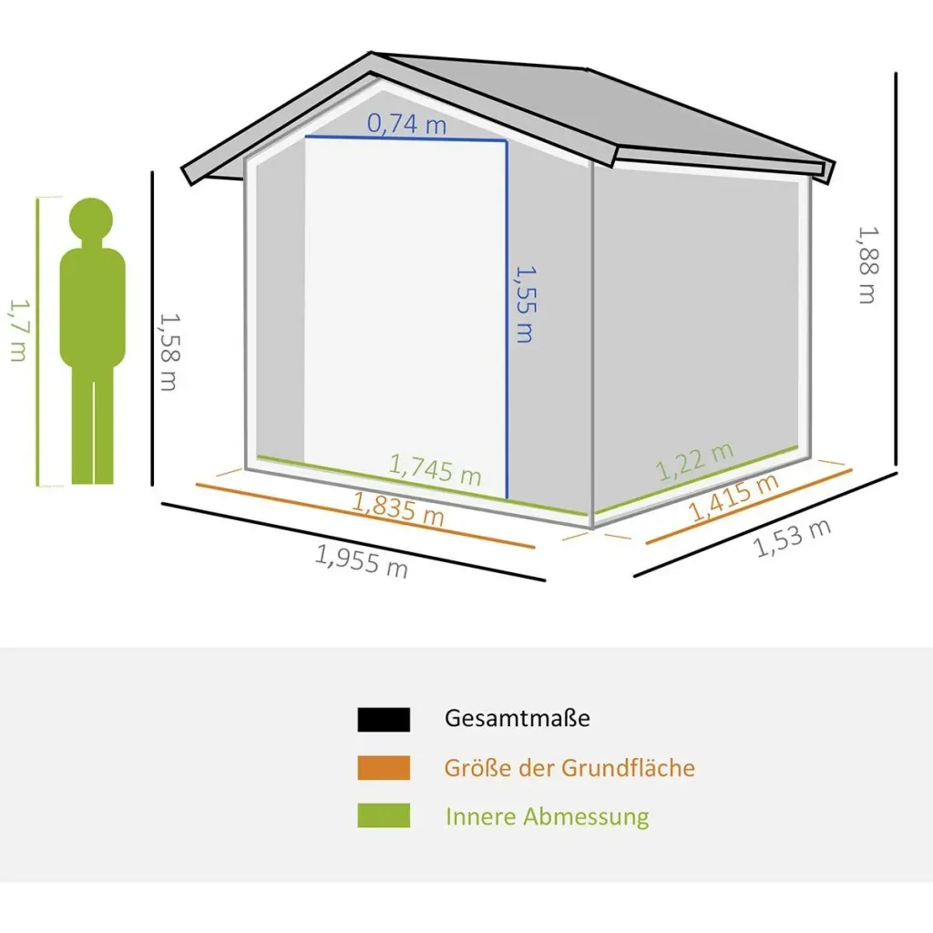 Tool shed with 2 sliding doors metal garden house 2.6 m² tool shed galvanized steel dark gray 195.5 x 153 x 188 cm