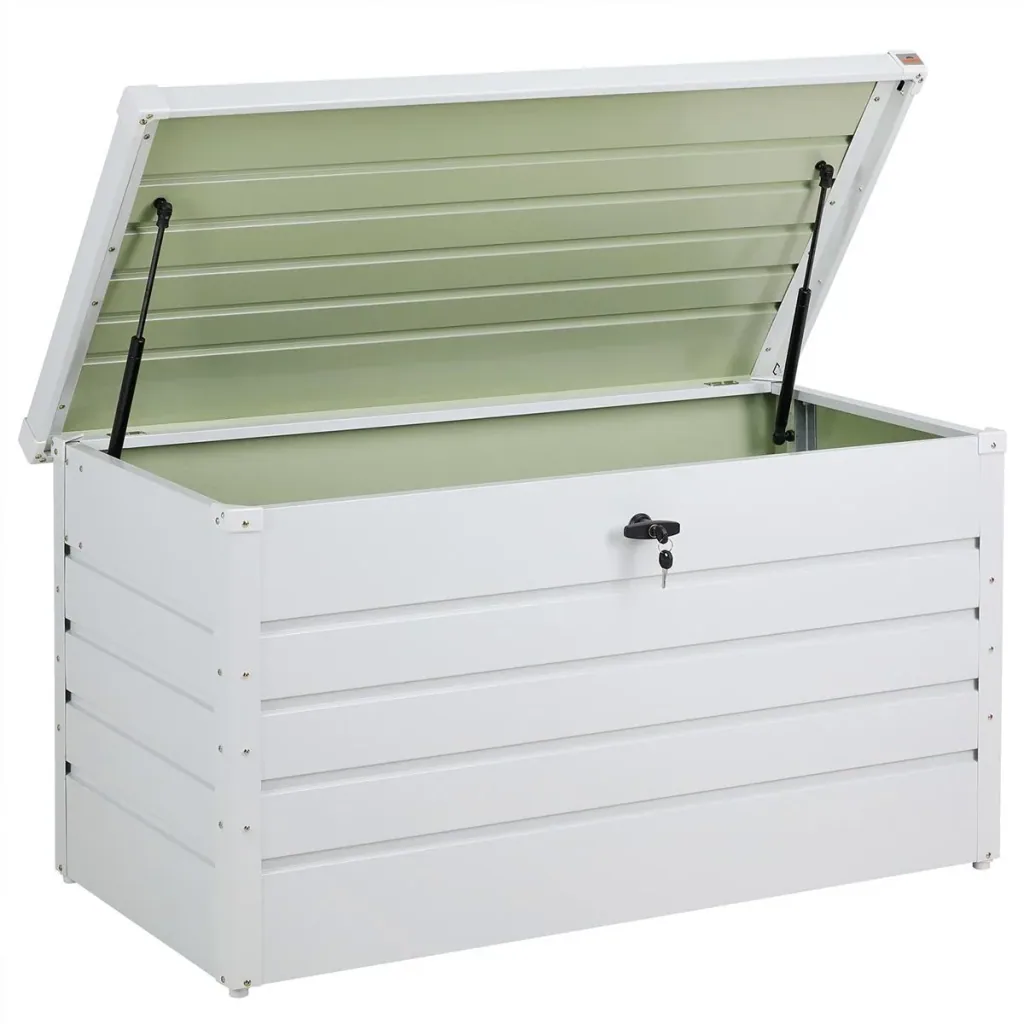 Lockable storage box white metal with lock 120x62 x63 cm