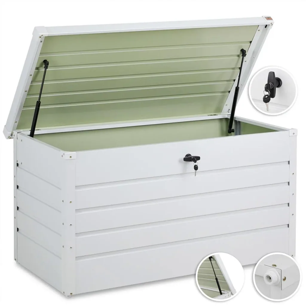 Lockable storage box white metal with lock 120x62 x63 cm