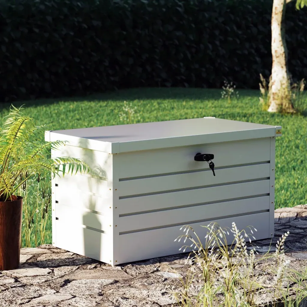 Lockable storage box white metal with lock 120x62 x63 cm