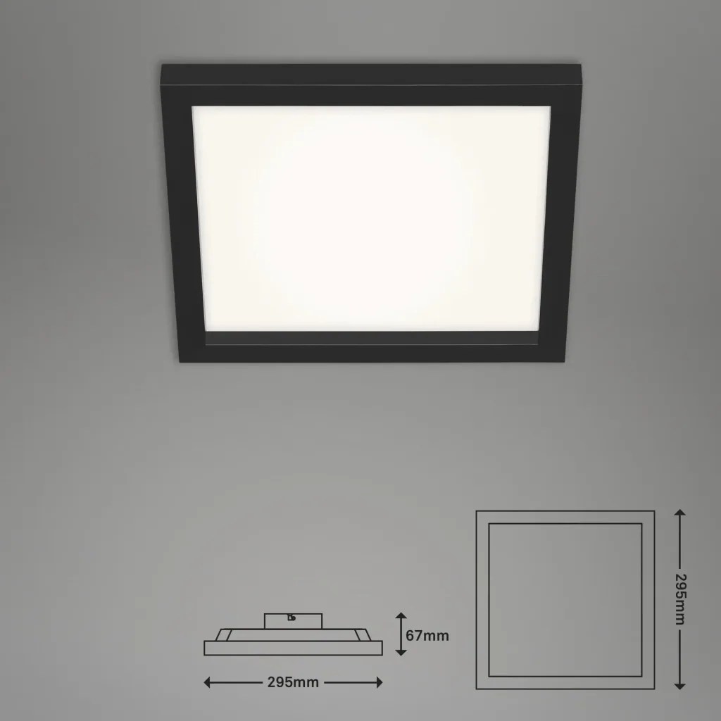 LED ceiling light, square, 29.5 cm, CCT, 18 watts, black