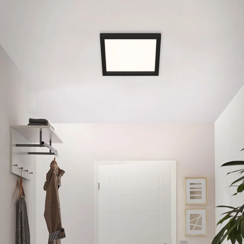 LED ceiling light, square, 29.5 cm, CCT, 18 watts, black