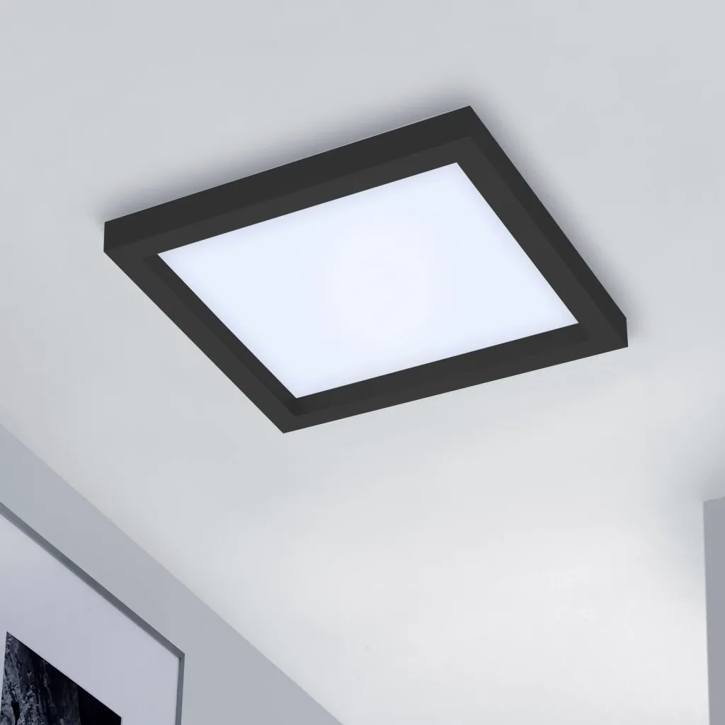 LED ceiling light, square, 29.5 cm, CCT, 18 watts, black