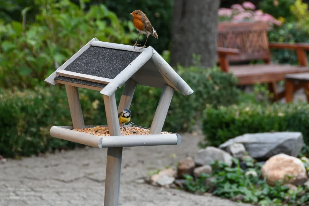 Sweden bird feeder on stand, Swedish grey glazed