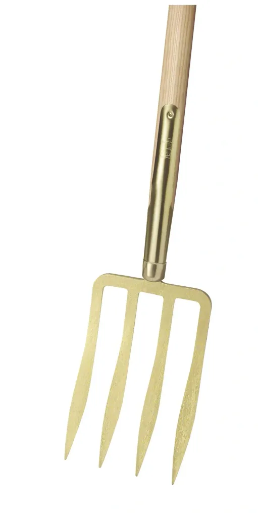 Spade fork, lightweight, 4 lance tines, gold-painted, rail clamp, ash T-handle 85 cm