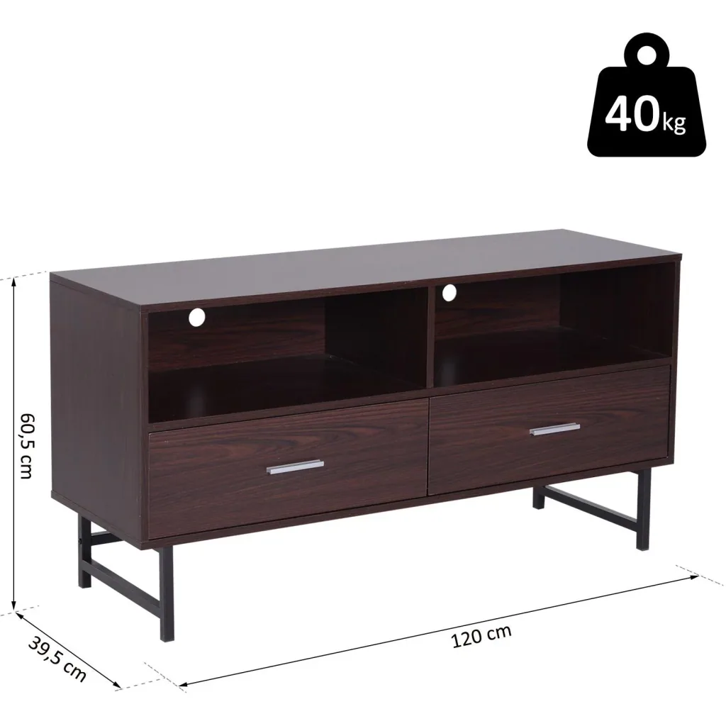 TV table TV cabinet base cabinet 2 x drawer wood dark coffee 120 x 39.5 x 60.5 cm
