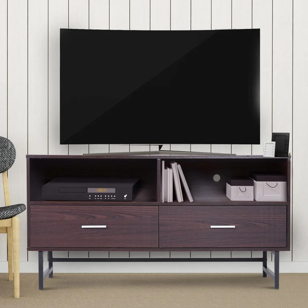 TV table TV cabinet base cabinet 2 x drawer wood dark coffee 120 x 39.5 x 60.5 cm