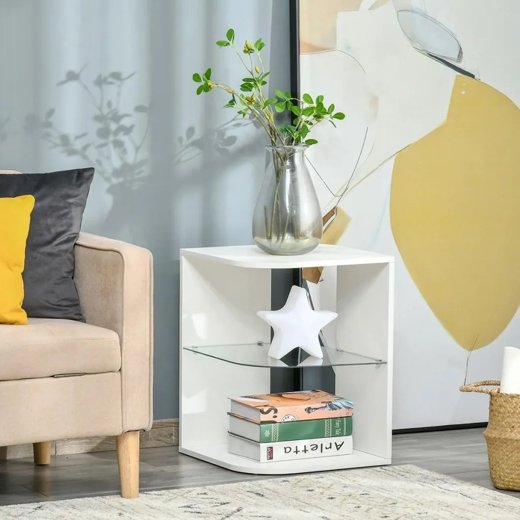 Side table 3-layer modern bedside table with 2 storage compartments suitable for living room bedroom material made of chipboard