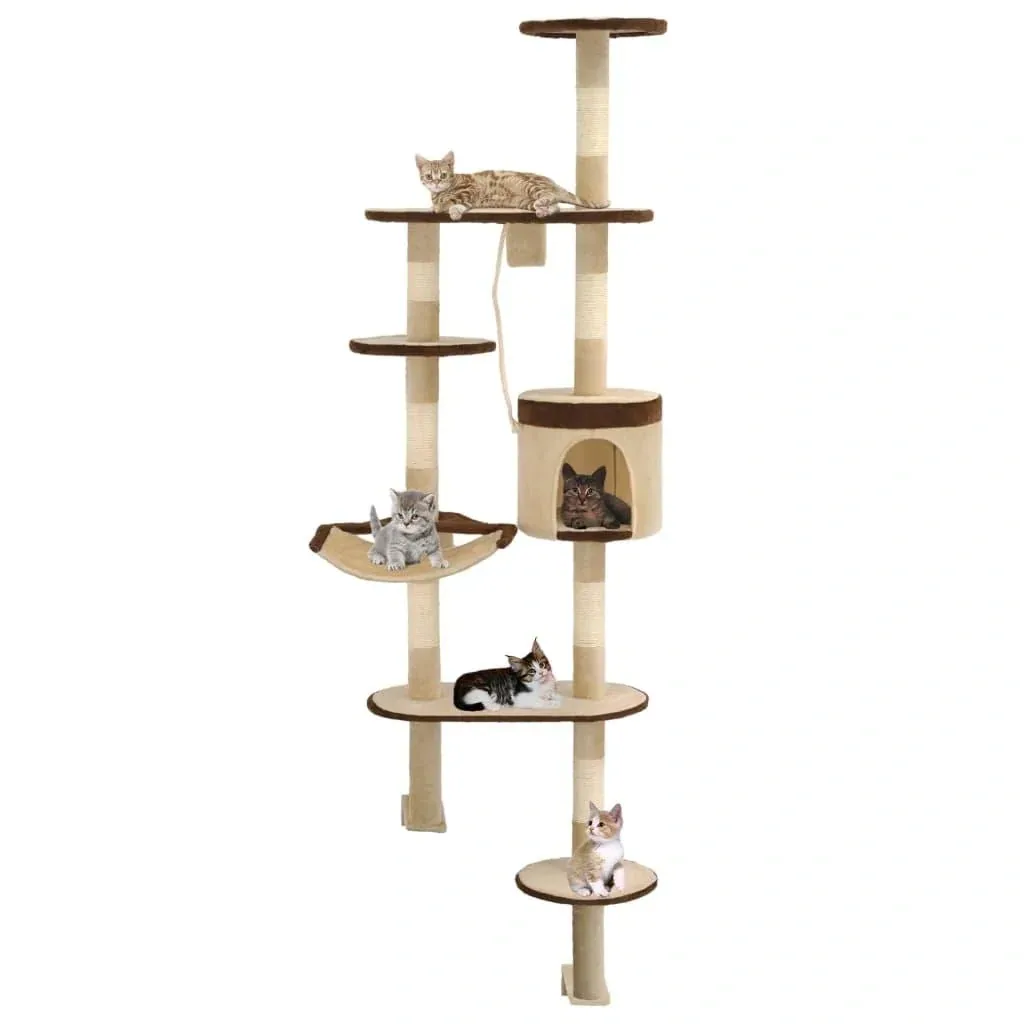 Cat scratching post wall mounting 194 cm beige brown