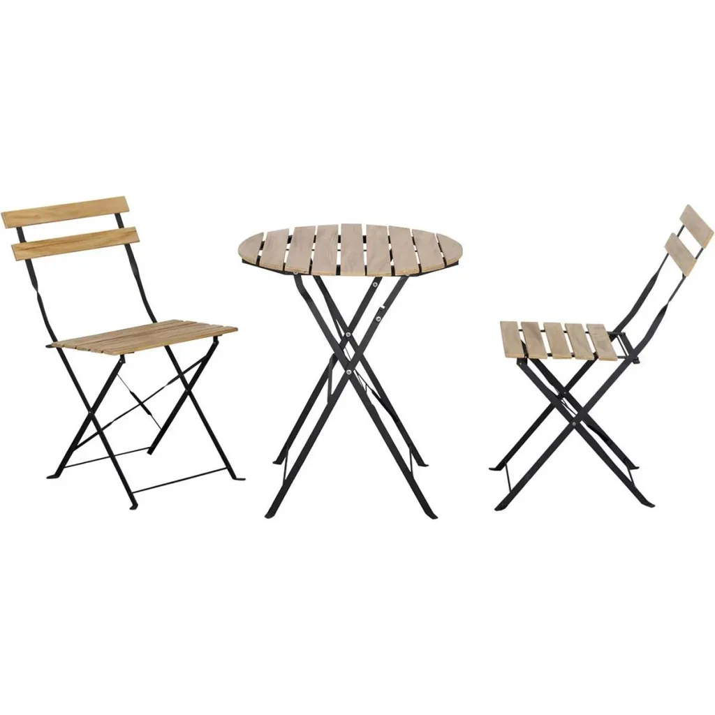 3-piece bistro set, foldable, solid wood + steel frame, natural color